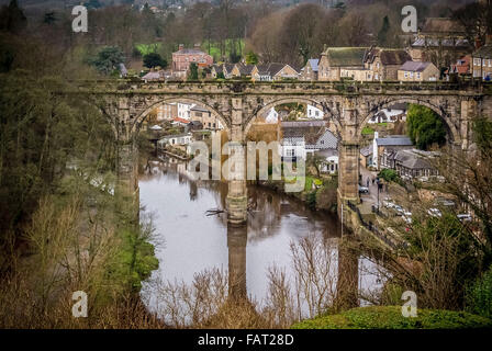 Stone viaduct over the River Nidd in Knaresborough, North Yorkshire. Built to carry a branch of the Leeds & Thirsk Railway (Leed Stock Photo