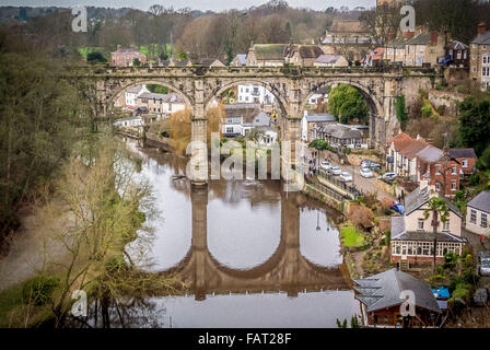 Stone viaduct over the River Nidd in Knaresborough, North Yorkshire. Built to carry a branch of the Leeds & Thirsk Railway (Leed Stock Photo