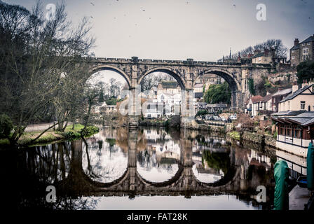 Stone viaduct over the River Nidd in Knaresborough, North Yorkshire. Built to carry a branch of the Leeds & Thirsk Railway (Leed Stock Photo