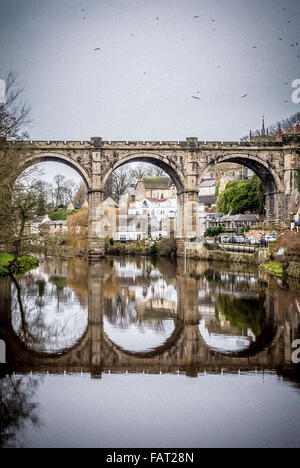 Stone viaduct over the River Nidd in Knaresborough, North Yorkshire. Built to carry a branch of the Leeds & Thirsk Railway (Leed Stock Photo