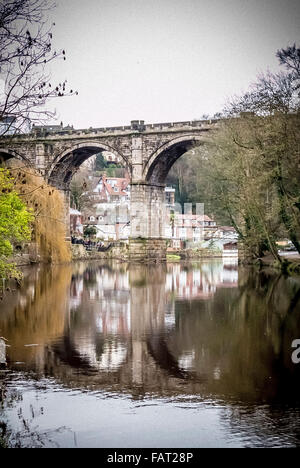 Stone viaduct over the River Nidd in Knaresborough, North Yorkshire. Built to carry a branch of the Leeds & Thirsk Railway (Leed Stock Photo