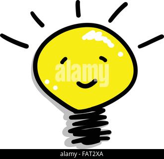 A Funny Cartoon of Glowing Yellow Electric Light Lulb Smiling As Inspiration Concept and Hot Idea Stock Vector