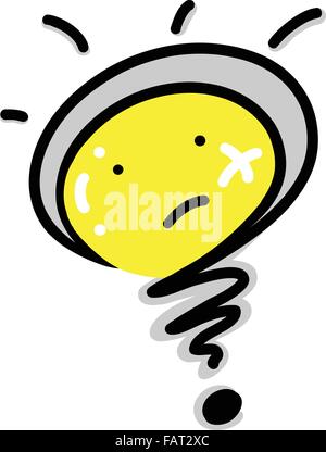 Spiration Concept and Hot Idea, A Funny Cartoon of Glowing Yellow Electric Light Lulb Inside A Question Symbol Stock Vector