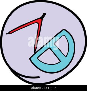 Office Supplies and Stationery Supplies, A Cartoon Illustration of Protractor and Drawing Compass Icon in Purple Circle Frame Stock Vector