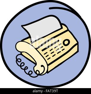 Office Supply, A Cartoon Illustration of Fax Machine with A Document in Blue Circle Frame Stock Vector