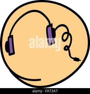 Musical Instruments , A Cartoon Illustration of Headphone Music in Yellow Circle Frame Stock Vector