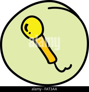 Musical Instruments , A Cartoon Illustration of A Single Microphone in Light Green Circle Frame Stock Vector