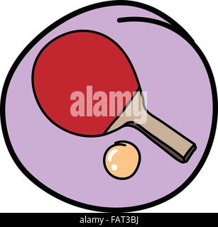Sports Equipment, A Cartoon Illustration of A Table Tennis Bat or Ping Pong Paddle with A Ball in Purple Circle Frame Stock Vector