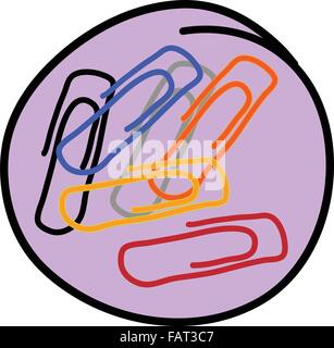 Office Supplies, A Cartoon Illustration of Colorful Paper Clips Icon in Beown Circle Frame Stock Vector