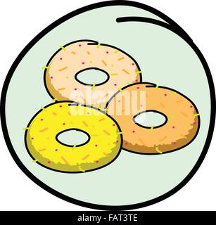 Food and Bakery, A Cartoon Illustration Three Different Donuts Icon in Light Green Circle Frame Stock Vector