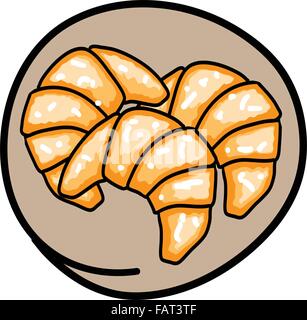 Food and Bakery, A Cartoon Illustration of Three Fresh Croissants Icon in Brown Circle Frame Stock Vector
