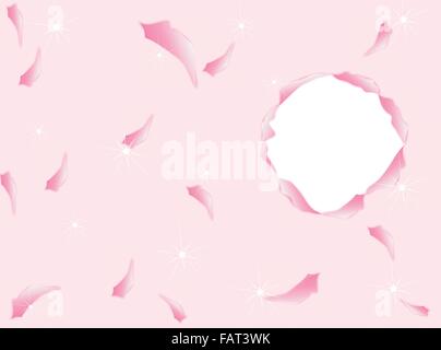 A Lovely Pink Color of Circle Torn Paper Hole on Elegant Pink Background with Copy Space for Text Decorated Stock Vector