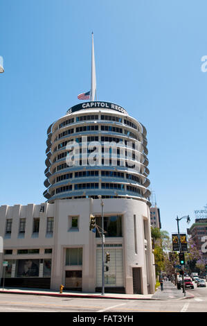The Capitol Records Building, also known as Capitol Records Tower, in Hollywood, Los Angeles, California Stock Photo