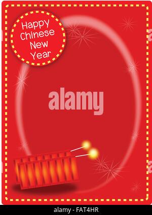 A Beautiful Firecrackers with Sparking Light Stars on Red Envelope Background, Signal for Chinese New Year Celebration Stock Vector