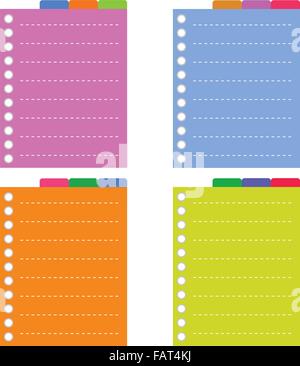 A Sheet of Blank Lined on Orange, Pink, Blue and Yellow Spiral Paper with Tabbed Binder, Copy Space for Text Decorated Stock Vector