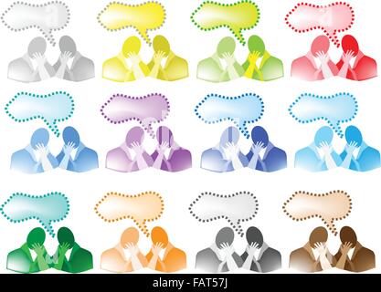 An Illustration Collection of Communication Between Two People in Twelve Assorted Colours Stock Vector