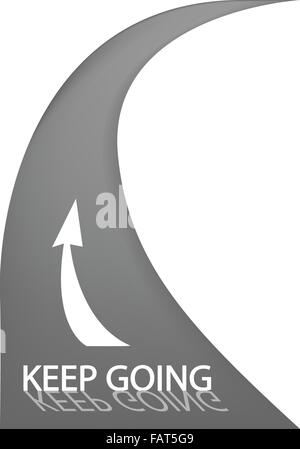 The Signal Arrow and Word 'Keep Going' Painted On A Road Surface Freshly Covered with Asphalt Concrete Texture Stock Vector