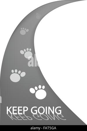 The Animal Tracks and Word 'Keep Going' Painted On A Road Surface Freshly Covered with Asphalt Concrete Texture Stock Vector
