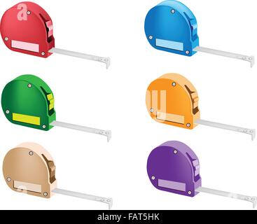 An Illustration Collection of Tape Measure Device with Ten Assorted Colours Isolated on White Backgrounds Stock Vector