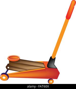 An Illustration of Red Heavy Floor Jack or Car Jack Tool to Lift Vehicles Up for Repair, Isolated on White Backgrounds Stock Vector