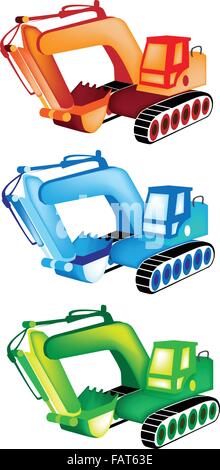 Heavy Construction Machine, An Illustration Collection of Orange, Blue And Green Excavator or Bulldozer on White Background Stock Vector