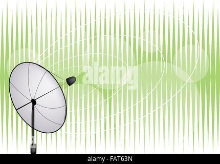 Illustration of Satellite Dish on Medern Green Background for Communication and Media Industry, Symbolizing Global Communication Stock Vector