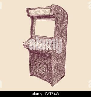 vector illustration - sketch style drawing of arcade cabinet, isolated vintage item Stock Vector