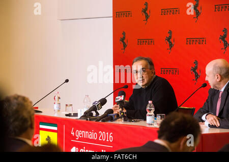 Milano, Italy. 04th Jan, 2016. FCA's chief executive Sergio Marchionne speaks during press conference after the Ferrari stock market launch in Milan. Credit:  Mauro Ujetto/Pacific Press/Alamy Live News Stock Photo