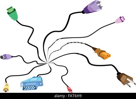 An Illustration Several Kind of Computer Cable or Computer Connectors Stock Vector