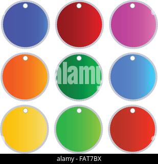 Circular Glossy Sticker in Blue, Red, Green and Orange Colors with Copy Space for Text Decorated Stock Vector