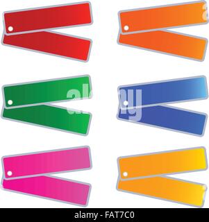 An Illustration Collection of Glossy Sticker in Blue, Red, Green and Orange Colors with Copy Space for Text Decorated Stock Vector