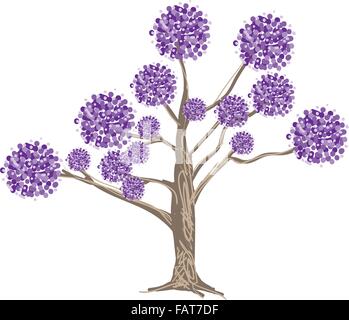 An Abstract Illustration of Landscaping Tree Symbols or Isometric Tree with Purple Flowers for Garden Decoration Stock Vector