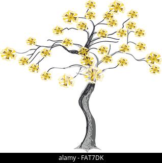 An Abstract Illustration of Landscaping Tree Symbols or Isometric Tree with Yellow Flowers for Garden Decoration Stock Vector