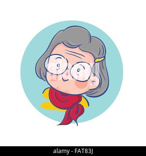 Vector Illustration of Old Woman Wear Eyeglasses, Cartoon Character Profile Picture Stock Vector