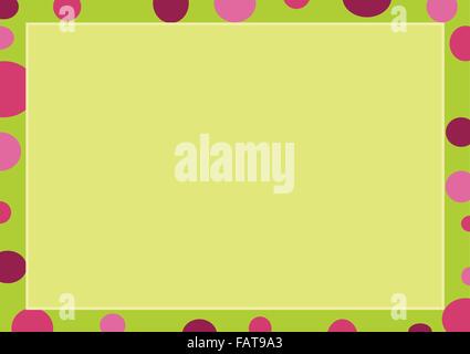 Abstract Luxury Light Green Background with A Lemon Green Frame Border and Multi Shade Pink Round Bubble, Copy Space for Text De Stock Vector