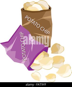 Snack Food, An Illustration of A Golden Potato Chips in Bag Isolated on A White Background Stock Vector