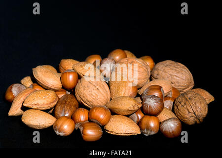 Mixed nuts - studio shot with a black background Stock Photo