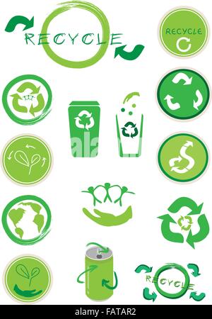 Go Green, An Illustration Collection of Different Ecology Icon and Recycle Concept Icon for Save The Earth Concept Stock Vector
