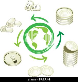 Recycle Concept Or Save The Earth Concept, An Illustration of Aluminum Can in Different Options with Recycle Arrow Around The Wo Stock Vector