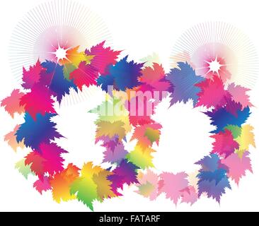 Colorful Autumn Maple Leaves Forming The Two Wedding Rings Stock Vector