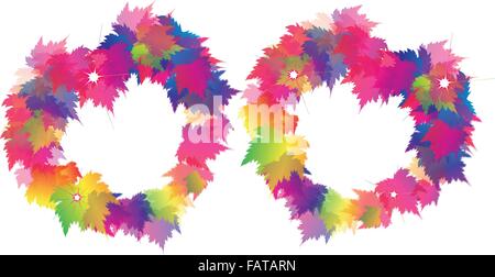 Two Beautiful Heart Shapes Made of Colorful Autumn Maple Leaves Stock Vector