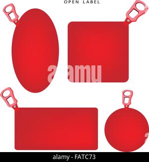 Open Now, An Illustration Collection of Different Style of Red Labels with Pull Ring and Copy Space for Add Content or Picture o Stock Vector