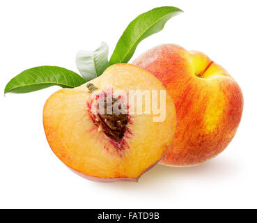 tasty peaches isolated on the white background. Stock Photo