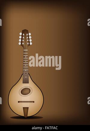 Music Instrument, An Illustration of A Beautiful Antique Bluegrass Mandolin on Beautiful Vintage Dark Brown Background with Copy Stock Vector