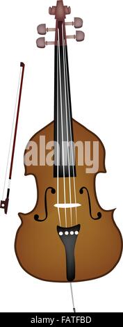 Music Instrument, An Illustration of A Beautiful Double Bass and Bow on White Background Stock Vector