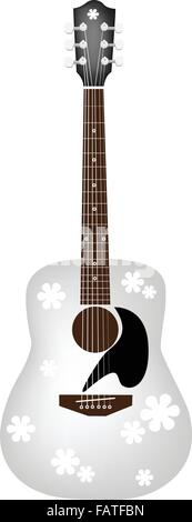 Music Instrument, An Illustration of Lovely Flower Patterns on A White Acoustic Guitar Stock Vector