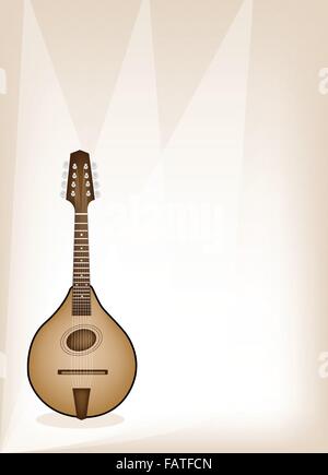 Music Instrument, An Illustration of A Beautiful Antique Bluegrass Mandolin on Beautiful Vintage Brown Stage Background with Cop Stock Vector