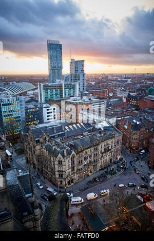 View from Manchester Town Hall clock tower looking at building around Albert Square and Beetham Tower Manchester Central   Manch Stock Photo