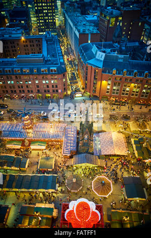 Manchester city centre German style Christmas Markets 2015 in Albert Square   landmark above looking down on Market bazaar vendo Stock Photo