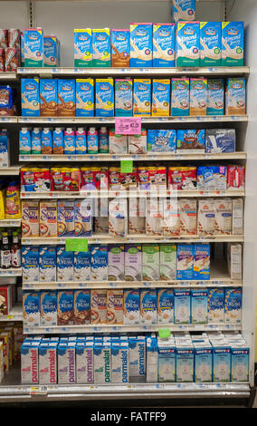 Organic and non-organic, milk and milk substitutes, all in sterile packaging in a supermarket in New York on Friday, December 25, 2015. (© Richard B. Levine) Stock Photo